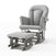 The Child Craft Tranquil Nursery Glider Cushion features plush gray upholstery and padded armrests atop a sturdy wood frame, offering ultimate comfort—ideal for use as a baby rocking chair in any nursery or cozy living room.