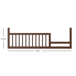 The Child Craft F09502 Toddler Guard Rail in Toasted Chestnut features vertical slats and open ends, measuring 12.25" tall by 54.5" wide.