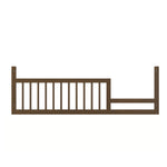 The Child Craft F09502 Toddler Guard Rail in Cocoa Bean features vertical slats and end brackets for secure attachment to a bed or use in a crib conversion kit.
