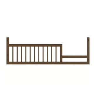 The Child Craft F09502 Toddler Guard Rail in Cocoa Bean features vertical slats and end brackets for secure attachment to a bed or use in a crib conversion kit.