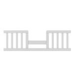 The Child Craft F09514 Toddler Guard Rail in matte white features sturdy wood construction, vertical side slats, and a lower open center, shown against a plain white background.