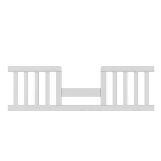 The Child Craft F09514 Toddler Guard Rail in matte white features sturdy wood construction, vertical side slats, and a lower open center, shown against a plain white background.
