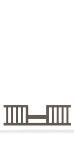 The Child Craft F09514 Toddler Guard Rail in Dapper Grey features two side sections with vertical slats and a lower central opening, resembling a gate, and is shown against a white background.