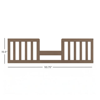 Brown wooden crib frame with dimensions