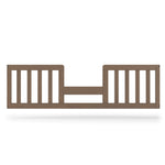 The Child Craft F09514 Toddler Guard Rail in Dusty Heather features sturdy wood construction with vertical slats and a low, open center, securely attaching to prevent falls during toddler bed conversion.