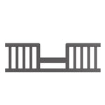 A simple cool gray illustration of the Child Craft F09514 Toddler Guard Rail, featuring a flat rail with vertical supports and a central gap connected by a sturdy horizontal beam.