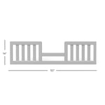 The Child Craft Toddler Guard Rail - Gentle Gray features vertical slats, measures 14"H x 52"W, and has a lower center with higher sides for safety. Designed for crib conversion, it's compatible with Child Craft cribs.