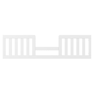 The Child Craft F09544 Toddler Guard Rail in Matte White features vertical slats, a center opening, and non-toxic finishes. Designed for crib conversion kits, it helps prevent falls while allowing easy access for your toddler.