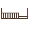 The Child Craft F09554 Toddler Guard Rail in Toasted Chestnut features vertical slats on the left and an open section on the right, designed to attach securely to a Child Craft crib for safe toddler bed conversion.