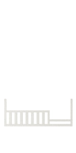 Minimalist illustration of the Child Craft F09554 Toddler Guard Rail in Vintage Linen, showing a toddler bed frame with one side featuring the guard rail and the other open, highlighting bed conversion against a plain white background.