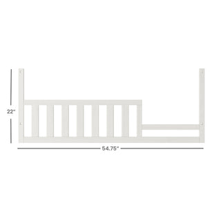 The Child Craft F09554 Toddler Guard Rail in Vintage Linen features vertical slats for crib-to-toddler bed conversion. Measuring 22" tall by 54.75" wide, it's shown with labeled dimensions against a plain background.