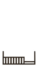 A simple black outline of the Child Craft F09554 Toddler Guard Rail in Slate, shown from the side with vertical slats like a crib or toddler bed conversion, set against a white background.