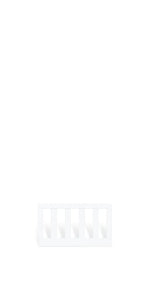 Five empty, transparent test tubes stand upright in a clear plastic rack against a white background, evoking the neat slats of the Child Craft Toddler Guard Rail in Matte White.