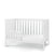 The Child Craft Atwood 3-in-1 Euro Convertible Crib in Matte White features slatted sides and a partial guard rail, shown on a plain white background.