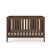 The Child Craft Kieran 3-in-1 Convertible Crib in Toasted Chestnut features vertical slats on all sides and comes with a white mattress, displayed against a plain white background.