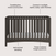 The Child Craft London 4-in-1 Convertible Crib in Dapper Gray features slatted sides, soft arches, adjustable heights, and durable pine with baby-safe finishes. Text highlights each feature around the crib.