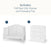 Camden 2-Piece Nursery Set With Crib and Dresser featuring a white convertible crib labeled 1 and a white 3-drawer dresser with a changing table topper labeled 2, with text above stating they are included.