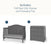 The Child Craft Camden 2-Piece Nursery Set With Crib and Dresser, featuring a dark gray convertible crib and a matching 3-drawer dresser with a changing table topper, labeled 1 and 2, beneath a list of included items.