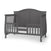 The Child Craft Camden 4-in-1 Convertible Crib in cool grey features an arched backrest, open side rails, and a white mattress—ideal for use as a crib or toddler bed in your child's room.
