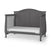 The Child Craft Camden 4-in-1 Convertible Crib in Cool Grey features an arched back panel, open slatted sides, a low front rail, and sturdy wooden construction with a white mattress—ideal for your growing toddler.