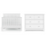 The Child Craft Atwood 4-in-1 Convertible Crib in Matte White stands beside a matching three-drawer dresser with a chevron pattern and round knobs, both displayed against a white background.