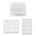 The set includes the Child Craft Atwood 4-in-1 Convertible Crib in Matte White with vertical slats and chevron panels, a matching three-drawer dresser, and a tall chest of drawers with coordinating chevron detailing.