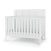 The Child Craft Atwood 4-in-1 Convertible Crib in Matte White features slatted sides and a solid decorative headboard panel, shown on a white background.