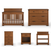 Five wooden nursery furniture pieces are shown: the Child Craft Redmond 4-in-1 Convertible Crib in Coach Cherry, a four-drawer dresser, a three-drawer tall chest, a nightstand with drawer and shelf, and a changing table with two shelves.