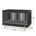 The Child Craft Park Heights 4-In-1 Euro Crib in Caviar Black features vertical slats, wooden legs, includes a mattress, and measures 53.94