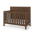 The Child Craft Kieran 4-in-1 Convertible Crib in Toasted Chestnut features a modern, minimalist design with vertical slats, a solid rectangular headboard, and sits on four short legs.