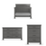 Three pieces of gray nursery furniture by Child Craft: the Denman 4-in-1 Convertible Crib in Midnight Gray (top), a six-drawer dresser (bottom left), and a tall four-drawer chest (bottom right) on a white background.