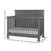 The Child Craft Denman 4-in-1 Convertible Crib in Midnight Gray features vertical slats, a solid back panel, a white mattress, and measures 47
