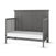The Child Craft Denman 4-in-1 Convertible Crib in Midnight Gray features a high headboard, slatted sides, and comes with a white mattress, displayed against a plain white background.