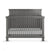 The Child Craft Denman 4-in-1 Convertible Crib in Midnight Gray features vertical slats and a solid back panel, shown from the front with a white mattress, set against a plain white background.