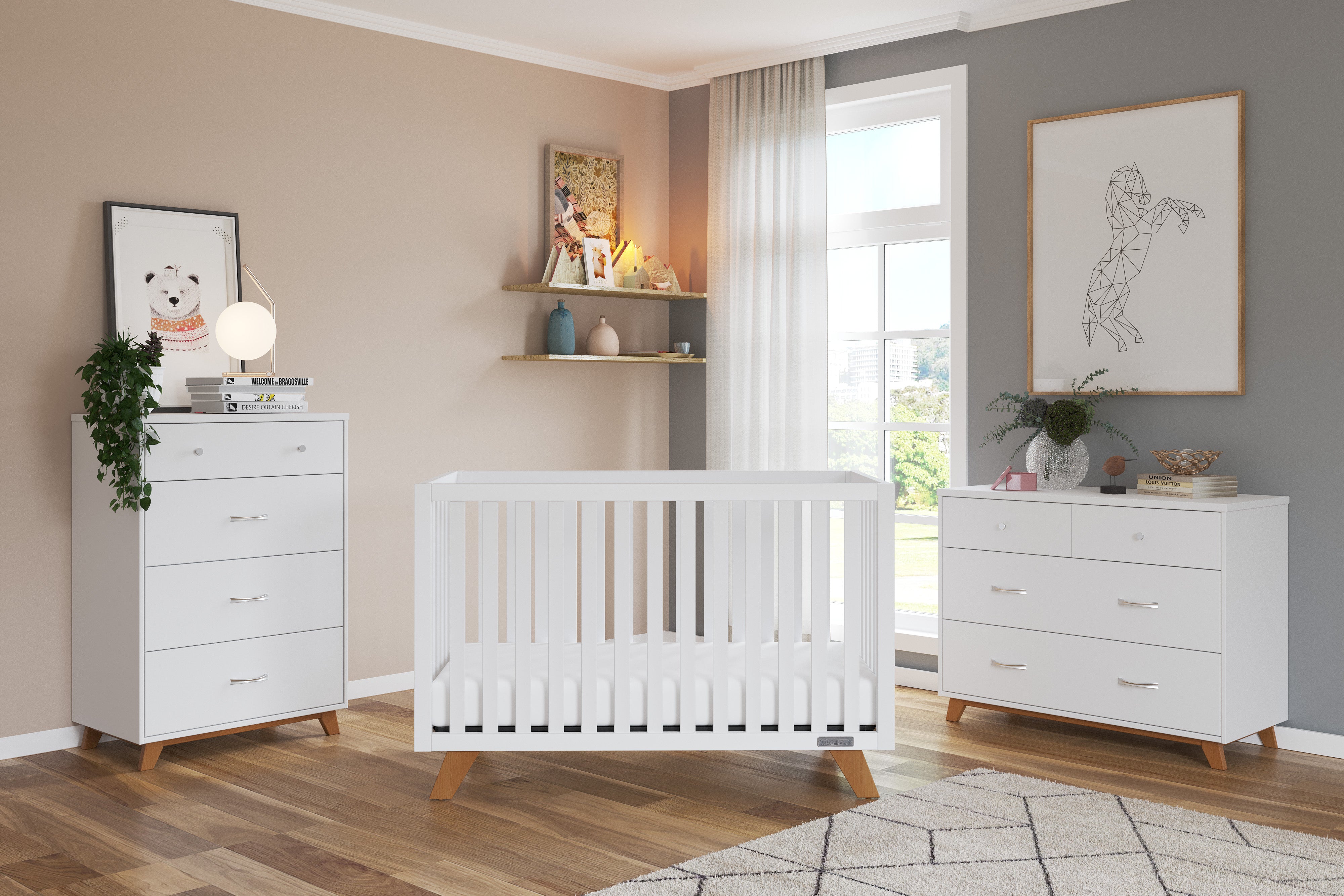 modern white dresser for nursery FUFU&GAGA White 4-Drawer Kid Dresser Baby Changing Table Nursery Dresser 37 in. H x 45 in. W AMKF180081-01