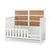 The Child Craft Toddler Guard Rail in White/Brown features four rustic brown panels on a high headboard, vertical slats, and a built-in guard rail for safe, easy crib-to-bed conversion and convenient toddler access.