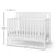 The Child Craft Scout 4-in-1 Convertible Crib in matte white features vertical slats, a solid back panel, and measures 30.5