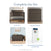 A four-panel grid showing a Scout 4-in-1 Convertible Crib in Dapper Gray with a beadboard headboard, a three-drawer dresser, a toy chest, and a crib mattress.