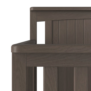 Close-up view of the Child Craft Scout 4-in-1 Convertible Crib in Dapper Gray, featuring slatted sides, smooth rounded edges, and sturdy construction—an ideal choice for any baby nursery.