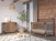 A cozy nursery featuring the Child Craft Lucas 4-in-1 Convertible Crib in Dusty Heather with a matching dresser, a potted plant in a basket, woven lamp, gray curtains, plush toy, and colorful blocks on wood floors by a brick wall.