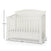 The Child Craft Westgate 4-in-1 Convertible Crib in Vintage Linen features vertical slats, an arched back panel, adjustable mattress support, and measures 123H x 148W x 77D cm. Crib stands securely on a flat surface.
