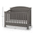 The Child Craft Westgate 4-in-1 Convertible Crib in Chelsea Grey features slatted sides, an arched headboard, and pine wood construction. It measures 123 cm high, 148 cm wide, 77 cm deep, and includes an adjustable design with a white mattress.