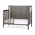 The Child Craft Toddler Guard Rail in Dapper Gray features strong wood construction, vertical slats on three sides, an open side for easy access, and comes with a white mattress.