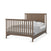 The Child Craft F06401 Full-Size Bed features pine wood rails in Dusty Heather and a slatted headboard with a chevron pattern, styled with white pillows, bedding, and a light gray blanket.