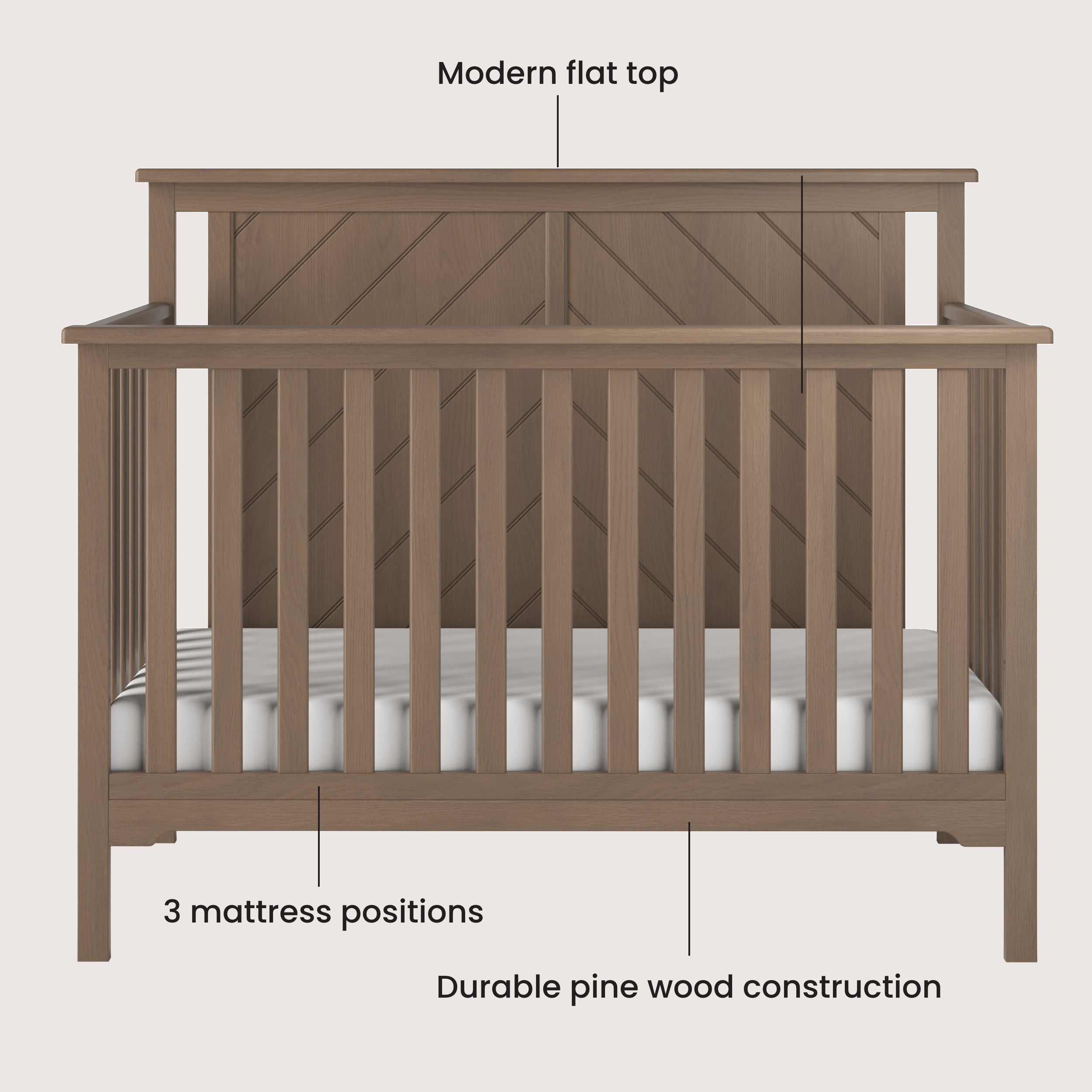 Hampton Flat Top 4-in-1 Crib, Dusty Heather Convertible Cribs