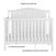 The Child Craft Hampton Arch Top 4-in-1 Convertible Crib in Matte White features an elegant arched top, three-position adjustable mattress support, and durable construction. Text labels highlight each feature.