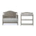 Front and back views of the Child Craft Hampton Arch Top 4-in-1 Convertible Crib in Dapper Grey, featuring a curved headboard, vertical slats, white mattress, adjustable mattress support, and sturdy horizontal support bars.
