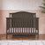 Child Craft Hampton Arch Top 4-in-1 Convertible Crib in Dapper Grey, featuring a slatted design and an arched headboard.