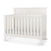 The Child Craft Woodland 4-in-1 Convertible Crib in Brushed Cotton features slatted sides, a solid panel headboard, and a modern farmhouse design. Shown empty against a plain white background.