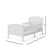 The Child Craft Hampton Toddler Bed in matte white features slatted headboard, footboard, partial guard rails, and a low profile. Dimensions: 142 cm (L) x 78 cm (W) x 76 cm (H). Shown on a plain white background.